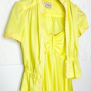 Retro Vintage Elegant Butter Yellow Lace Trim Dress Set